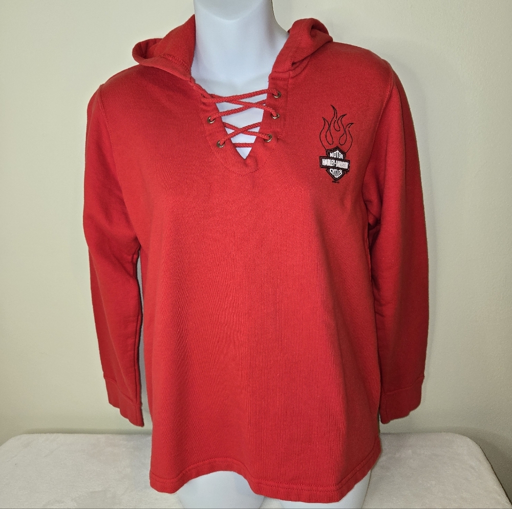 Red Harley Davidson hoodie with lace up front